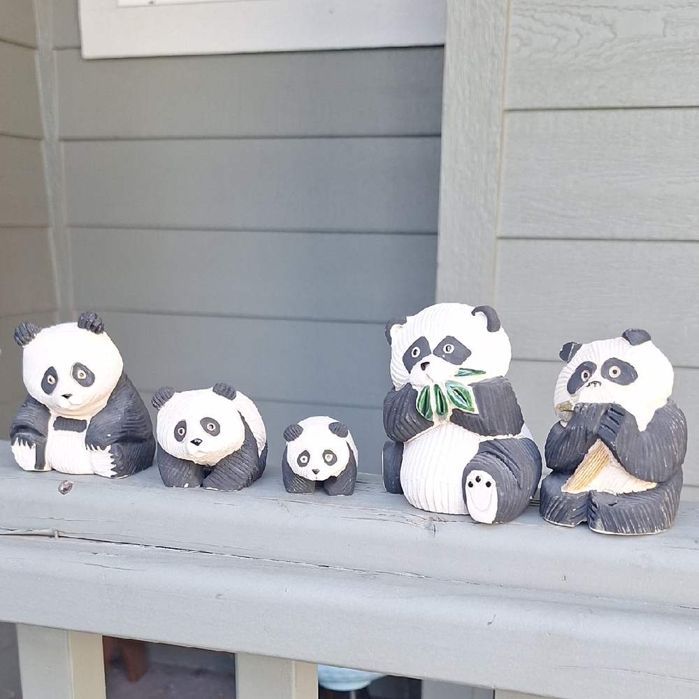 5 Piece Vintage Artesania Rinconada Panda Bear Collectible Set